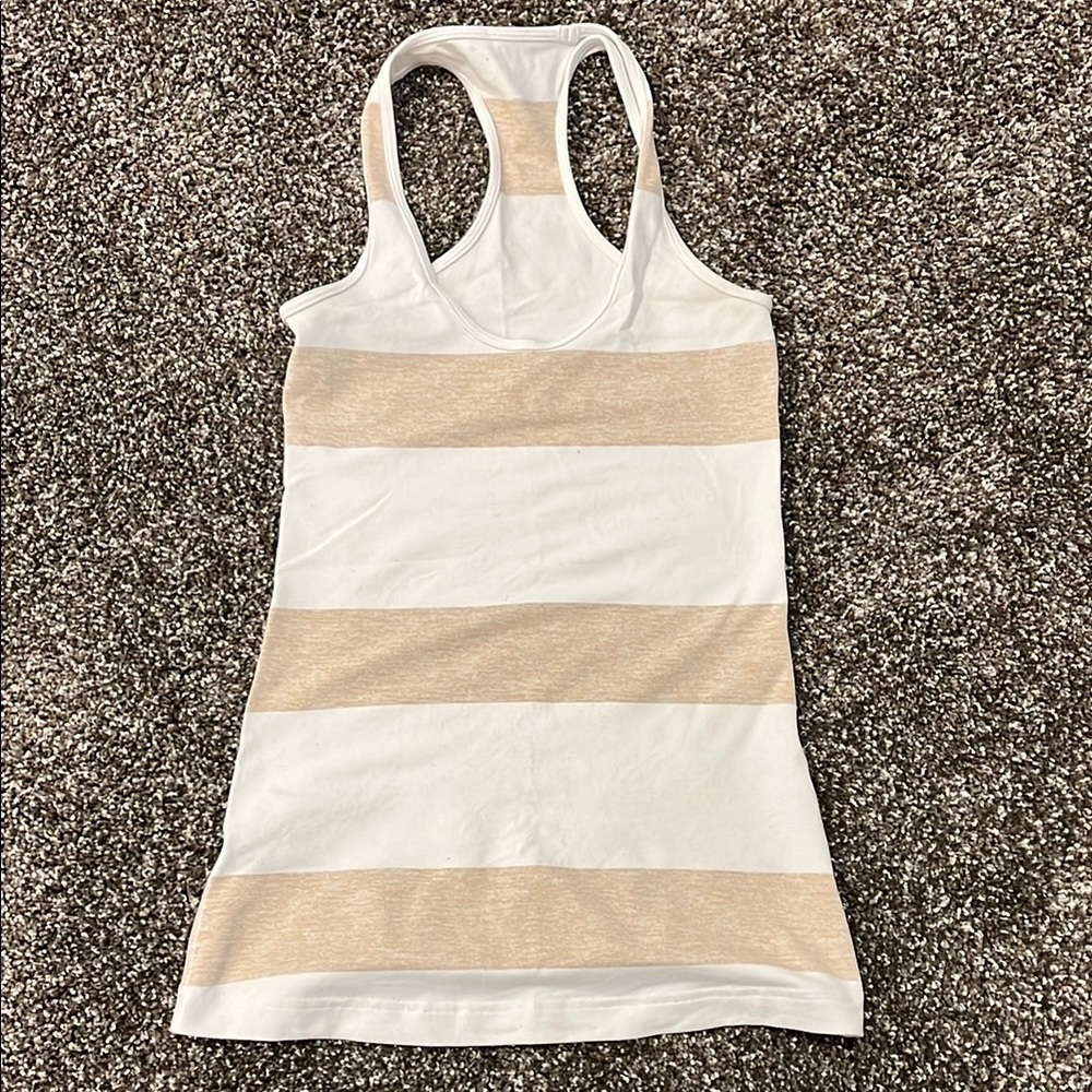 Lululemon Size 2 Tank Top Striped White and Tan